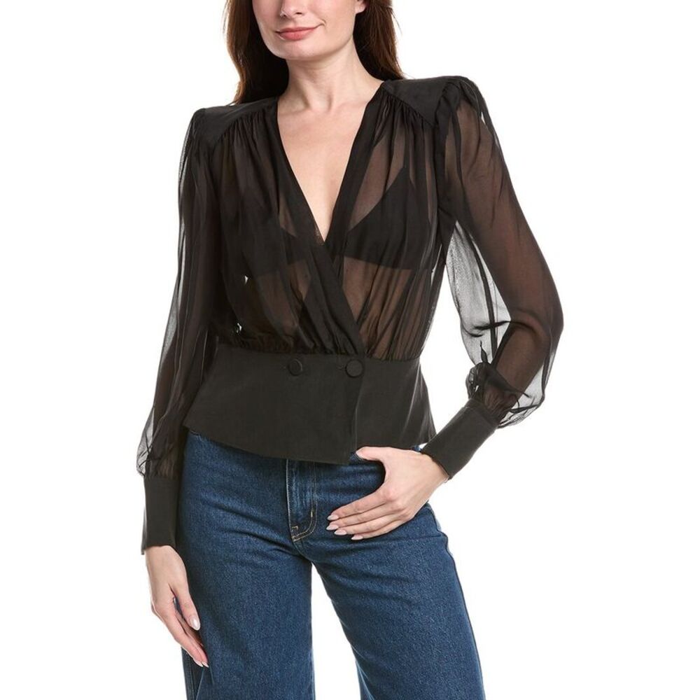 L’Agence Womens L'agence Yan Front Wrap Blouse, Black